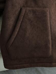 Franclia 女士休闲落肩拉链领长袖外套，带口袋，仿麂皮绒和泰迪绒面料，双色棕色，冬季款