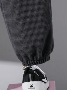 Vacaura 2 Stücke/Set Jungen Lässig Bequeme Büro Pendler Kapuzen Strick Strukturstoff Kurzarm Patchwork Top und Hose Set, geeignet für Frühling, Sommer, Herbst - Verschiedenfarbig - Übersicht 6