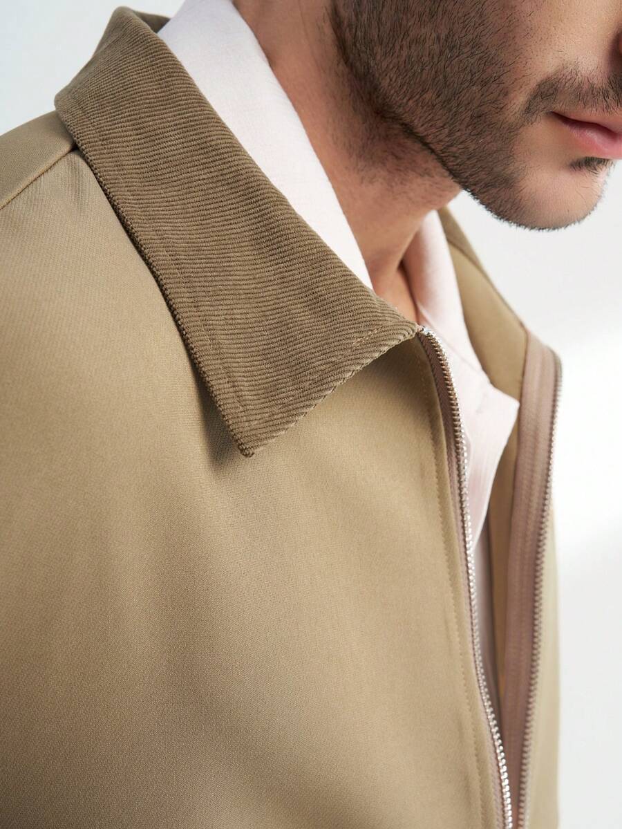 Manfinity Dauomo Men's Casual Contrast Color Collar Jacket, Autumn - Multicolor - View 1