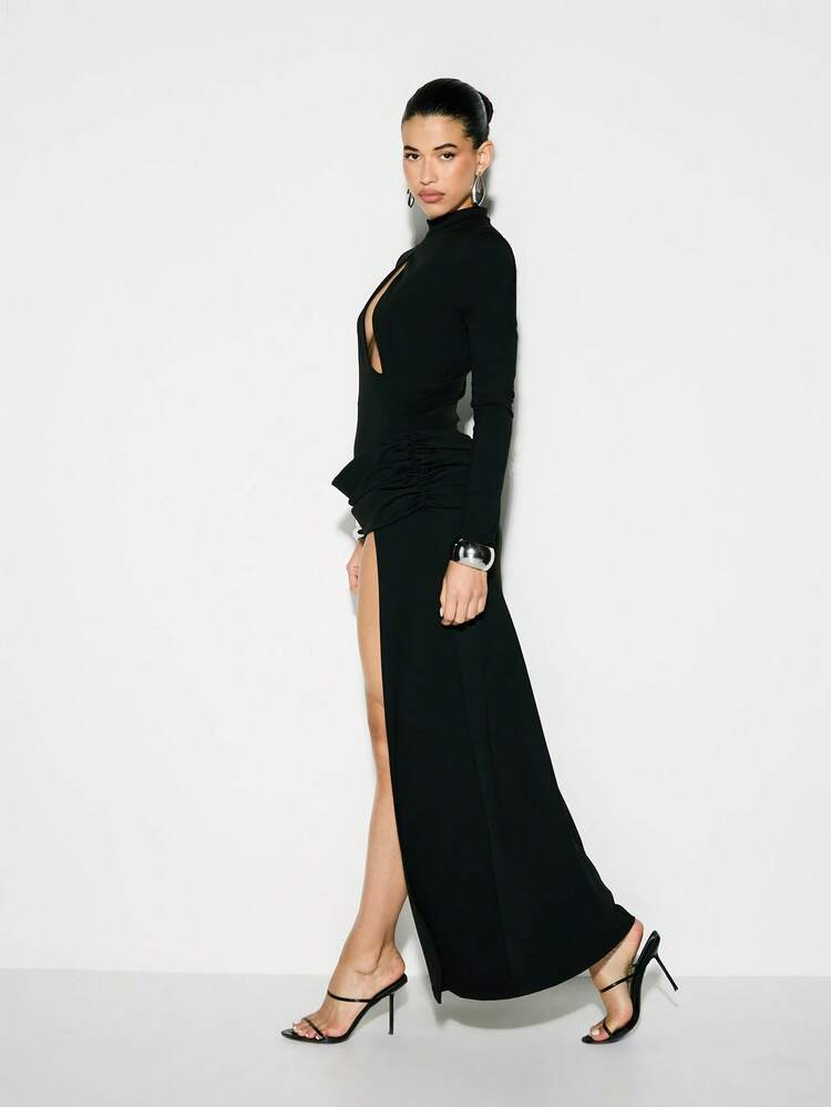KIZN Long Sleeve Cutout Bodycon Maxi Dress
