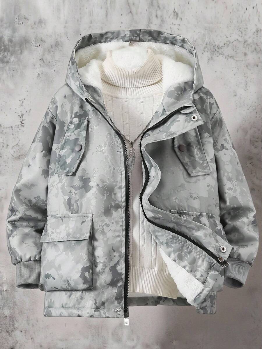 Vacaura 1pc Tween Boys' Casual Autumn/Winter Thermal Lined Cargo Jacket Fall