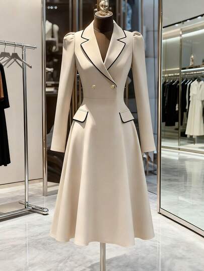 Franclia Women's Mid-Length Color Block Collar Business/Commute Dress, Autumn/Winter