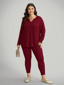 Comfylo 2pcs Plus Size Casual Solid Color Long Sleeve Top And Pants Set