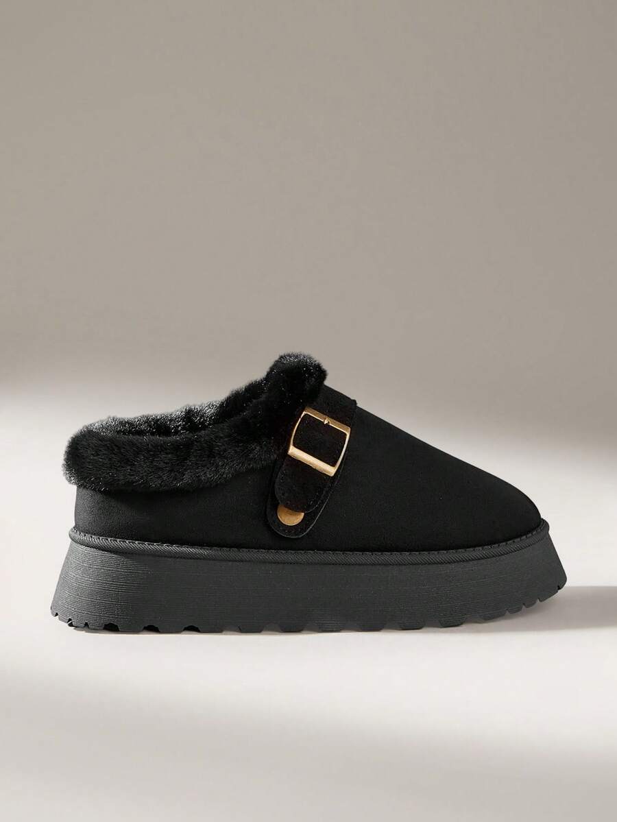 Solecia 女士搭扣设计厚底保暖雪地靴 - 黑色 - 查看 1