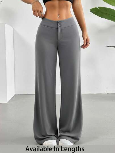 SHEIN Tall CURVE Plus Size Casual Solid Color Loose Wide Leg Pants, Autumn