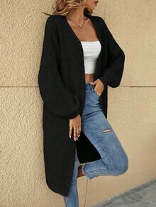 SHEIN Tall CURVE Plus Size Drop Shoulder Ribbed Knit Duster Cardigan,Long Sleeve Tops Long Cardigan For Women Plus Size Cardigan Curve Cardigan Tall Curve Cardigan In Fall/Winter - Black - View 7