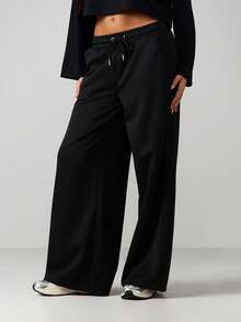 MISSGUIDED Bộ đồ hai mảnh áo nỉ crop top rộng và quần jogger ống rộng thoải mái mặc nhà thu đông - màu đen - Xem 5