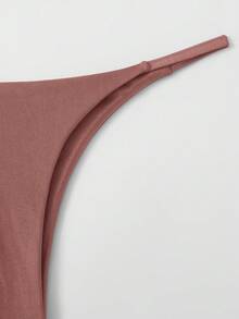 SHEIN Swim Bộ bikini gợi cảm màu trơn dành cho nữ, thích hợp cho mùa hè đi biển. - Cà phê nâu - Xem 3