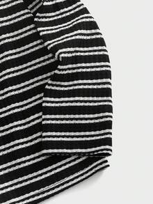 Manfinity VCAY 男士圆领长袖时尚休闲条纹T恤 - 黑與白 - 查看 4