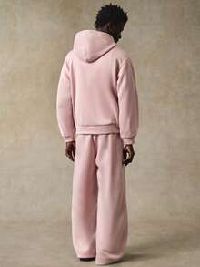 STYNVO Conjunto de 2 piezas de sudadera con capucha con cremallera y pantalón de chándal bordado casual para hombre, color rosa, con forro térmico - Rosa - Ver 2