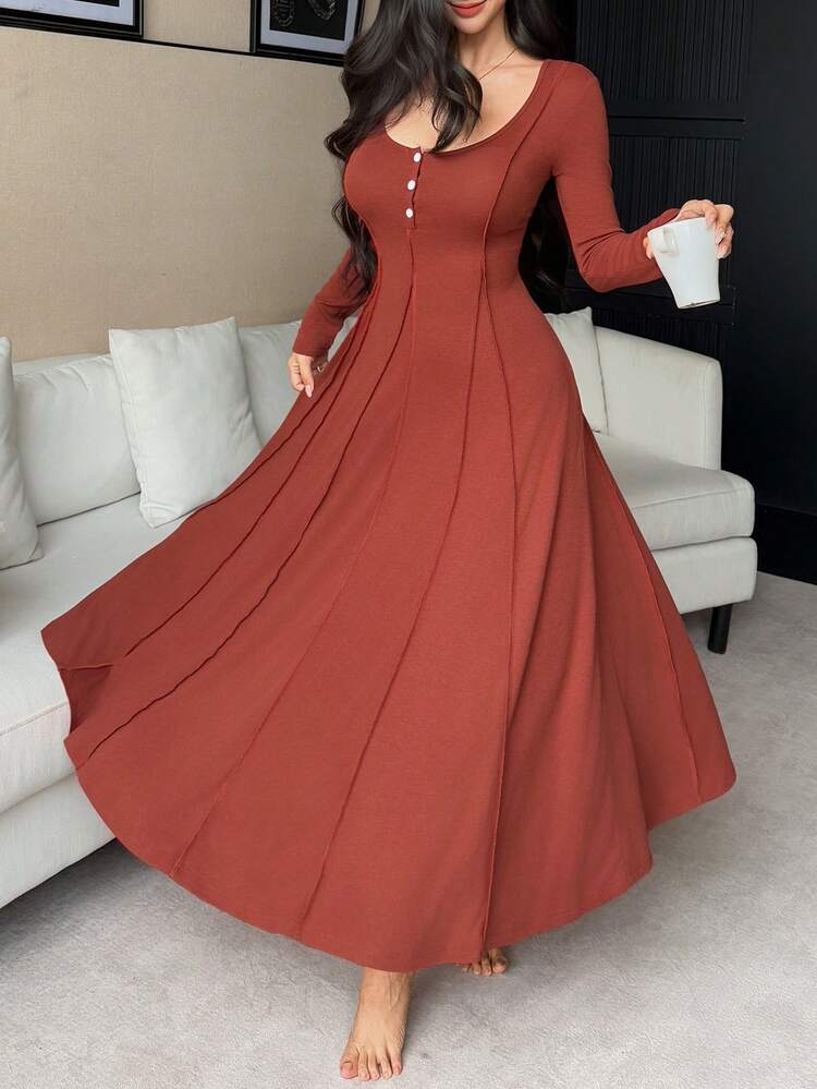 Charming Cutout Design Waist Cinched Long Women Nightgown