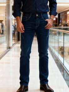 Nuevo 2025, ropa masculina de alta calidad, proceso de corte con cuchillo de lavado de agua, azul medio, azul claro, azul oscuro, jeans casuales de cintura media y recta, viajes de negocios casuales diarios, primavera, otoño e invierno, conferencias de negocios, esenciales - Azul oscuro lavado - Ver 11