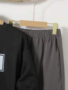 Mirajuku 2 件套青少年男童字母印花卫衣和梭织长裤休闲运动套装，秋冬 - 灰色 - 查看 6