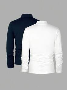 SHEIN Vacaura 2pcs/Set Tween Boy Basic Turtleneck T-Shirt Chic For Autumn/Winter Fall - Multicolor - View 2