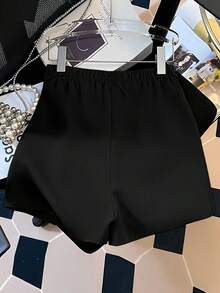 INAWLY 大码女式优雅高腰拉链喇叭短裤，休闲时尚 - 黑色 - 查看 2