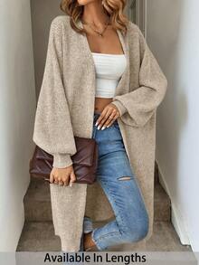 SHEIN Tall CURVE Plus Size Drop Shoulder Ribbed Knit Duster Cardigan,Long Sleeve Tops For Women Curve Tall In Fall/Winter - Beige - View 1