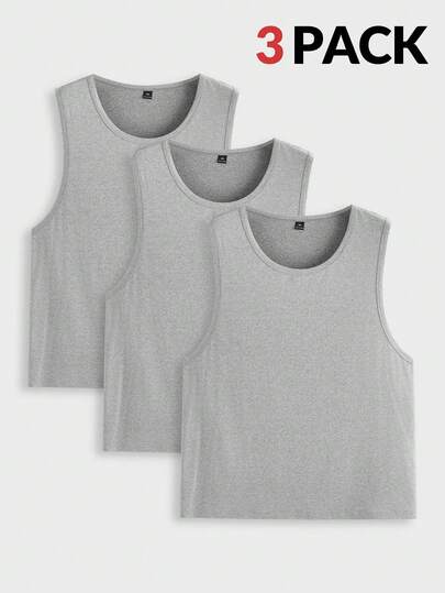 EASEVO Plus Size Men's Solid Color Round Neck Casual Versatile Tank Top