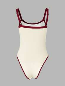 Rovax Damen Lässiger Kontrastsaum Träger-Bodysuit, Sommer - Verschiedenfarbig - Übersicht 2