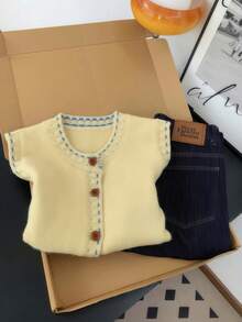 INAWLY Women's Casual Loose Knit Vest With Single-Breasted, Round Neck, Autumn