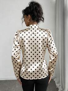 Rafferiza Women's Polka Dot Print Elegant Tie Collar Puff Sleeve Blouse Polka Dot Shirt Puff Sleeve Tops - Multicolor - View 2