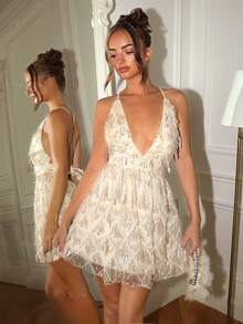 Glamine Women's Elegant High-End Tassel Hollow Out Bodycon Dress For Party Birthday Dress Sexy Creme Dress Deep V Dress Love And Lemonade Dress  Christmas Dress Christmas Outfit For Women New Year Dress New Year Women's Clothes Clothes For New Year Elegant Dresses For Party Christmas Party Dress Sparkly Dress Elegant Dresses For Party Elegant Dresses For Women - Champagne - View 1