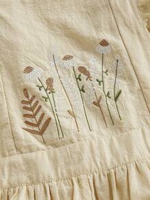 ROMWE Fairycore 大码花卉刺绣田园连衣裙 - 杏色 - 查看 2