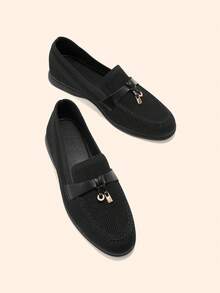 CUCCOO BASICS Damen Mode Schwarze Strick Stoff Bequeme Lässig Loafer, geeignet für Pendeln, Outdoor, Arbeit, Alltag - Schwarz - Übersicht 4