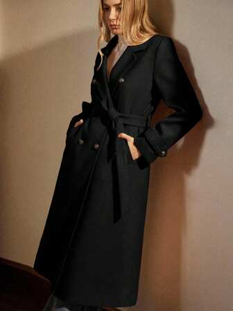 Écloséra New Autumn/Winter Double-Breasted Long Woolen Coat With Belt For Women