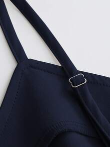 Franclia 休闲卡其色西装外套搭配吊带收腰直筒连衣裙，女士两件套套装，通勤休闲皆宜，春秋季款 - 藏蓝色 - 查看 3