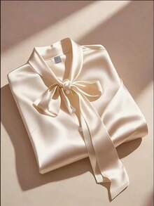 GlowEve 1 szt. Damska bluzka z satyny w jednolitym kolorze, elegancka i błyszcząca - Morela - Zobacz 3