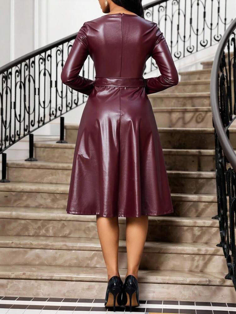 burgundy leather dress long sleeve ZARA NEW FW20 FAUX LEATHER ASYMMETRIC MINI DRESS BURGUNDY RED SIZES: Xs