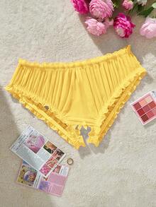 SHEIN Lencería de talla grande, linda y dulce, con volantes multicapa y sin entrepierna, con moño - Amarillo - Ver 2