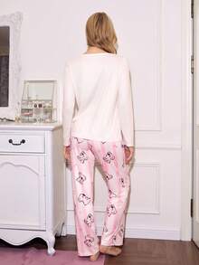 SweetSlumber Cute & Comfy Soft Koala Striped Print Quality Women Pajama Set, Casual & Relaxed Cute Sleep Set Moo Moo For Women Cute Sleep Wear Women Kawaii Pajamas Cute Pajamas For Woman - Pink - View 2