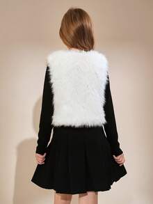 Sparklyn Thick Fleece Sleeveless Vest For Tween GirlsLoose Fit Design Allows Free Movement, Solid Color Minimalist Style Suitable For Hoodies & Sweaters, Layering For Autumn/Winter, Suitable For Daily Wear & Campus