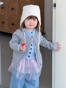 DAZY Baby Girl Contrast Color 2 In 1 Korean Style Cardigan, Autumn/Winter Toddler Girls Clothes - Grey - View 3
