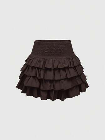 J-Fashion تنورة قصيرة ذات لون أحادي مجمعة الخصر