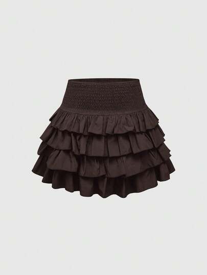 ROMWE J-Fashion Women's Solid Color Waist Gathered Cake Short Skirt