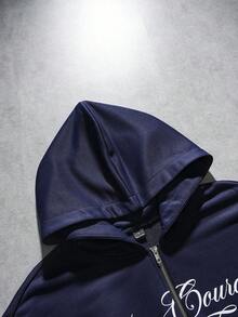 AXEPEAK 男士休闲时尚印花连帽卫衣 - 藍色 - 查看 5