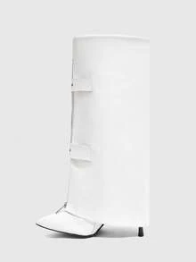CUCCOO SZL 女士尖头搭扣设计时尚高跟过膝长靴 - 白色 - 查看 5