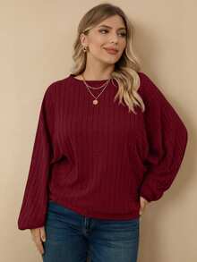 Rosumi 大码女式休闲纯色罗纹蝙蝠袖运动衫