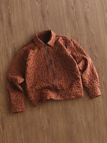 TOKVUE Herren Blumen Jacquard Reißverschluss Kragen Lässig Pendler Hemd Vintage Hemd Braunes Hemd Blumenhemd Kurzes Hemd Reißverschluss Hemd, Langarm Oberteil