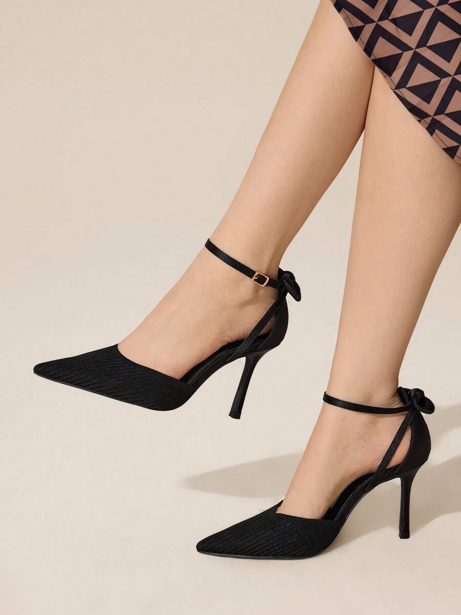 CUCCOO BASICS 女士时尚优雅通勤高跟鞋，饰有蝴蝶结 - 黑色 - 查看 1