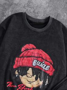 Coolqubz Bộ 2 áo nỉ cổ tròn tay dài in họa tiết cũ và quần jogger cũ dành cho bé trai tuổi teen - màu đen - Xem 3