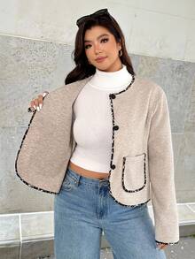 Auralis Plus Size Women's Elegant Office Brown Leopard Print Apricot Jacket, Fashion Casual Loose Comfortable Versatile Coats,Simple Cozy Style Fall/Winter - Apricot - View 8