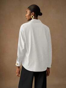 Vesra Áo sơ mi dài tay màu trơn họa tiết hoa dành cho nữ công sở thanh lịch - trắng - Xem 2