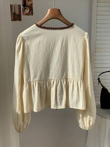 Comfortcana Áo cánh thời trang tay loe viền hoa buộc phía trước cho nữ - trắng - Xem 2