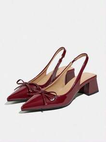 Zapatos de tacón alto para mujer, elegantes y cómodos, con diseño de lazo; zapatos de tacón alto de moda para mujer. - Rojo - Ver 4