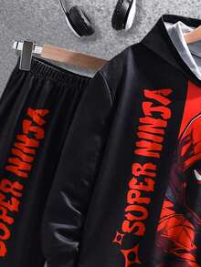 Fantacosmos 2 件 Tween Boy 街头风格数码印花连帽衫和运动裤套装