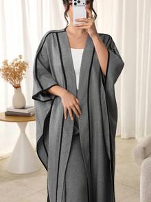 Al Najma 女士秋冬撞色开衫休闲裤两件套 - 灰色 - 查看 3