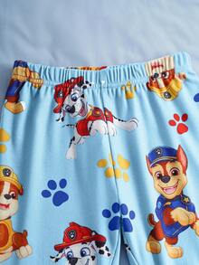 SHEIN | PAW Patrol 2件套男童休闲卡通小狗印花圆领长袖上衣和打底裤舒适弹力睡衣套装 - 藍色 - 查看 7